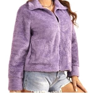 SHEIN TEDDY JACKET PURPLE FLEECE ZIP-UP LONG SLEEVES WOMENS SMALL NEW